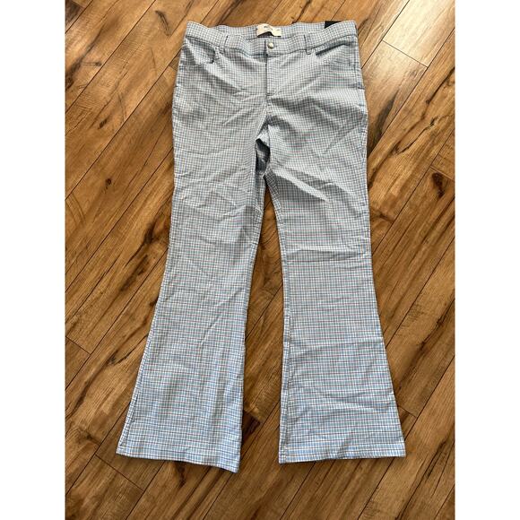 NWT Hollister size XL light blue plaid flare pants - Picture 1 of 6